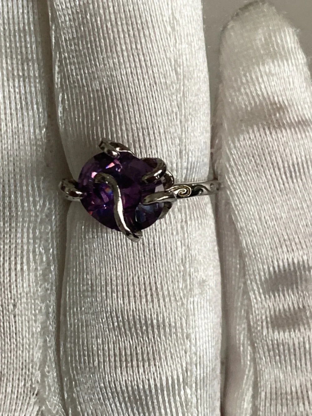 925 Sterling Silver Amethyst Cocktail Ring Serpent Prong Adjustable Ring 2 Ct